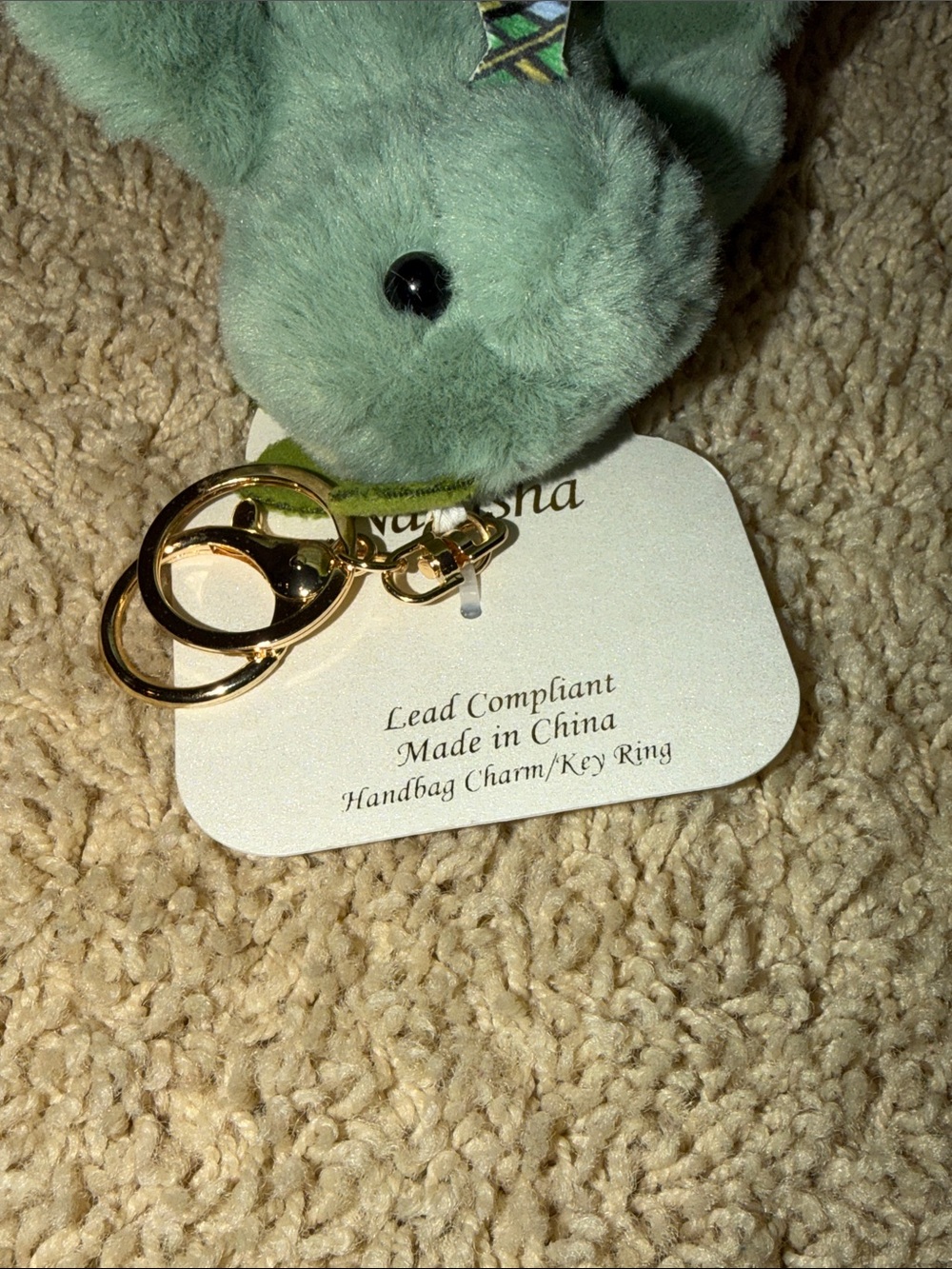 Natasha Plush Dinosaur Keychain/Bag Charm - Mint Green with Patterned Tie - Picture 3 of 8